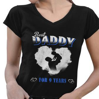 Father Baby Best Dad Daddy For 9 Years Happy Fathers Day Gift Graphic Design Printed Casual Daily Basic Women V-Neck T-Shirt - Thegiftio UK
