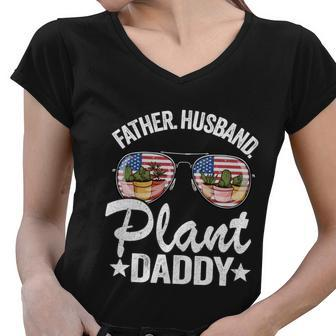 Father Husband Plant Daddy American Flag Gardener Plant Dad Gift V4 Women V-Neck T-Shirt - Thegiftio UK