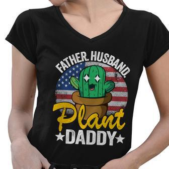 Father Husband Plant Daddy American Flag Gardener Plant Dad Gift Women V-Neck T-Shirt - Thegiftio UK