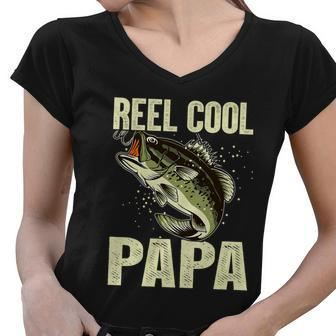 Fathers Day Gift Reel Cool Papa Fishing Fathers Dad Daddy Cute Gift Women V-Neck T-Shirt - Thegiftio UK