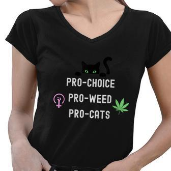 Feminism And 420 Funny Pro Choice Pro Cats Pro Weed Feminist Women V-Neck T-Shirt - Monsterry
