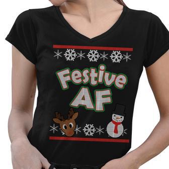 Festive Af Ugly Christmas Sweater Women V-Neck T-Shirt - Monsterry DE