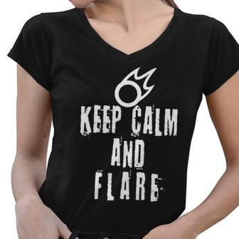 Ff14 Black Mage Keep Calm And Flare Women V-Neck T-Shirt - Monsterry