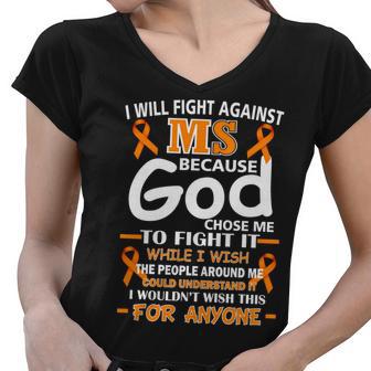 Fight Against Ms Awareness Multiple Sclerosis Quote Women V-Neck T-Shirt - Monsterry