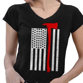 Firefighter Axe American Flag Women V-Neck T-Shirt - Monsterry UK