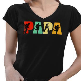 Firefighter Funny Papa Firefighter Fathers Day For Dad Women V-Neck T-Shirt - Seseable