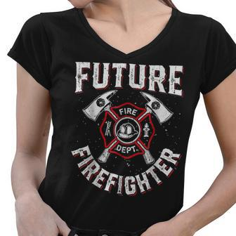Firefighter Future Fire Dept Firefighter Thin Red Line Firefighter Lover V2 Women V-Neck T-Shirt - Seseable