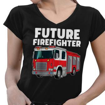 Firefighter Future Firefighter Fire Truck Theme Birthday Boy Women V-Neck T-Shirt - Seseable