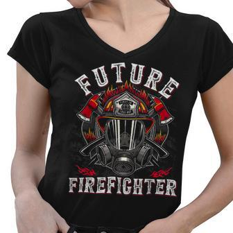 Firefighter Future Firefighter Thin Red Line Firefighting Women V-Neck T-Shirt - Seseable