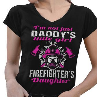 Firefighter Proud Daughter Of Firefighter Dad Funny Firemans Girl Women V-Neck T-Shirt | Seseable UK