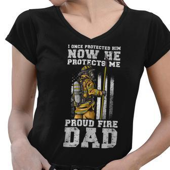 Firefighter Proud Fire Dad Firefighter Dad Of A Fireman Father V2 Women V-Neck T-Shirt - Seseable