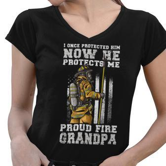 Firefighter Proud Fire Grandpa Firefighter Grandfather Of Fireman Women V-Neck T-Shirt - Seseable