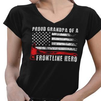 Firefighter Proud Firefighter Grandpa Of A Hero Fireman Grandpa Women V-Neck T-Shirt - Seseable