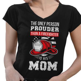 Firefighter Proud Firefighter Mom Fireman Mother Fireman Mama Women V-Neck T-Shirt - Seseable