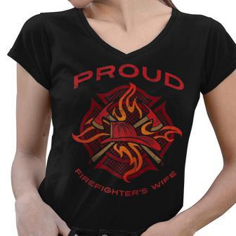 Firefighter Proud Firefighters Wife Firefighting Medic Pride Tshirt Women V-Neck T-Shirt - Seseable
