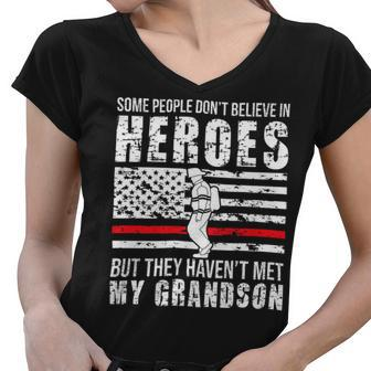 Firefighter Proud Fireman Grandpa Of A Firefighter Grandpa Women V-Neck T-Shirt - Seseable