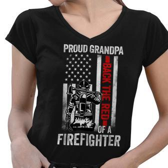 Firefighter Proud Grandpa Of A Firefighter Back The Red American Flag V2 Women V-Neck T-Shirt - Seseable