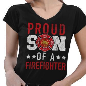 Firefighter Proud Son Of A Firefighter Firefighting Fireman Fire Rescue Women V-Neck T-Shirt - Seseable