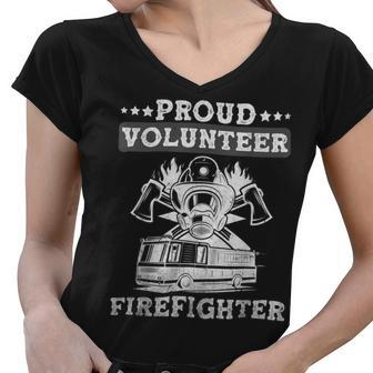 Firefighter Proud Volunteer Firefighter Fire Department Fireman Women V-Neck T-Shirt - Seseable