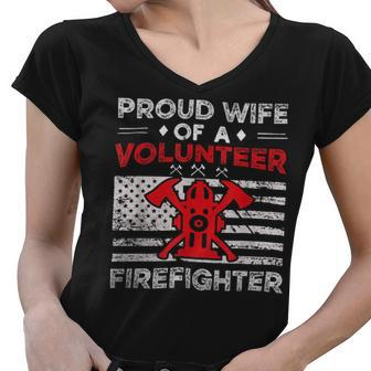 Firefighter Proud Wife Of A Volunteer Firefighter Fire Wife V2 Women V-Neck T-Shirt - Seseable