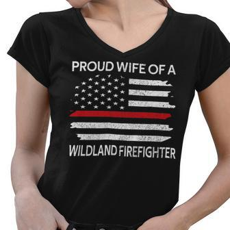 Firefighter Proud Wife Of A Wildland Firefighter Wife Firefighting Women V-Neck T-Shirt - Seseable