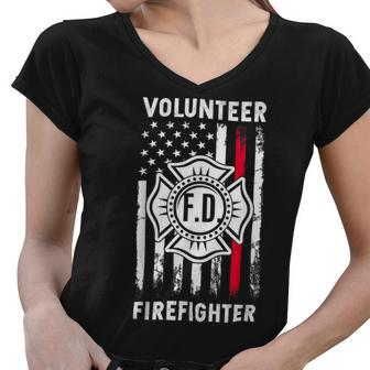 Firefighter Red Line Flag Fireman Wife Mom Volunteer Firefighter V2 Women V-Neck T-Shirt - Seseable