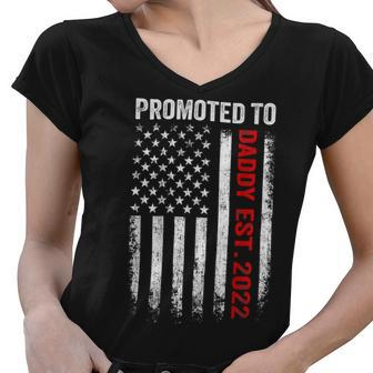 Firefighter Red Line Promoted To Daddy 2022 Firefighter Dad On Back Women V-Neck T-Shirt - Seseable