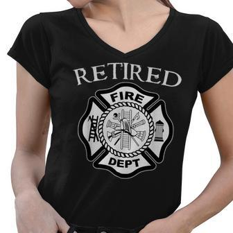 Firefighter Retired Fire Dept Tshirt Firefighter Ladder Engine Women V-Neck T-Shirt - Seseable