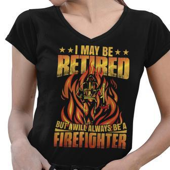 Firefighter Retired Firefighter Fire Truck Grandpa Fireman Retired Women V-Neck T-Shirt - Seseable