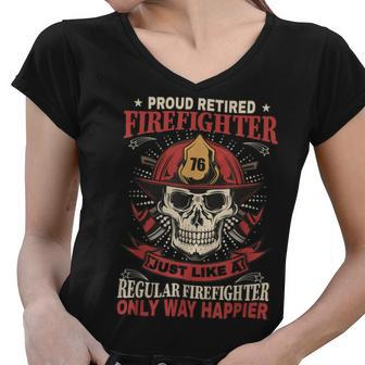 Firefighter Retired Firefighter Fireman Hero Skull Firefighter Women V-Neck T-Shirt - Seseable