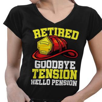 Firefighter Retired Goodbye Tension Hello Pension Firefighter V3 Women V-Neck T-Shirt - Seseable
