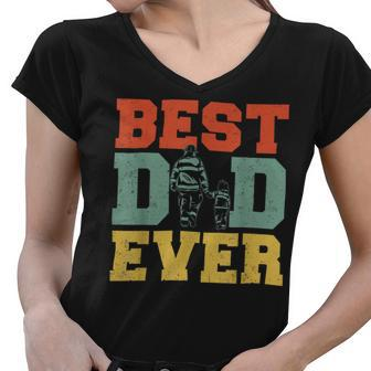 Firefighter Retro Best Dad Ever Firefighter Daddy Happy Fathers Day V2 Women V-Neck T-Shirt - Seseable