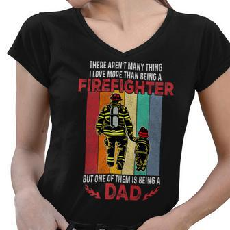 Firefighter Retro Vintage Father And Son Firefighter Dad Fathers Day V2 Women V-Neck T-Shirt - Seseable