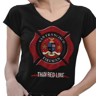 Firefighter San Francisco California San Francisco Firefighter Shi V2 Women V-Neck T-Shirt - Seseable