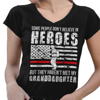 Firefighter Shes My Granddaughter Grandma Of A Firefighter Grandma Women V-Neck T-Shirt - Seseable