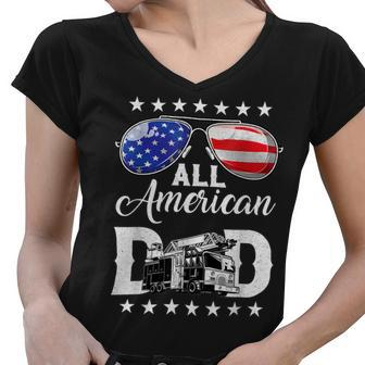 Firefighter Sunglasses American Firefighter Dad Patriotic 4Th Of July Women V-Neck T-Shirt - Seseable