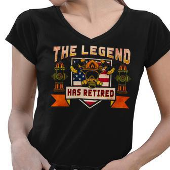 Firefighter The Legend Has Retired Fireman Firefighter _ Women V-Neck T-Shirt - Seseable