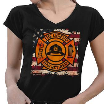 Firefighter The Legend Has Retired Fireman Firefighter Women V-Neck T-Shirt - Seseable