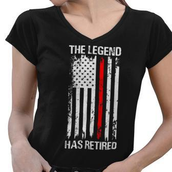 Firefighter Thin Red Line Firefighter American Flag Retired Women V-Neck T-Shirt | Seseable UK