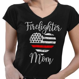 Firefighter Thin Red Line Firefighter Mom Gift From Son Fireman Gift Women V-Neck T-Shirt | Seseable UK