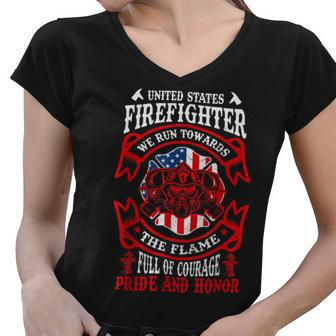 Firefighter United States Firefighter We Run Towards The Flames Firemen _ V2 Women V-Neck T-Shirt - Seseable