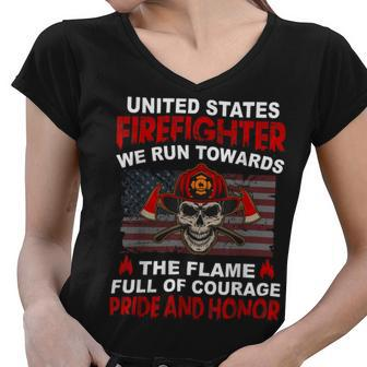 Firefighter United States Firefighter We Run Towards The Flames Firemen V3 Women V-Neck T-Shirt - Seseable