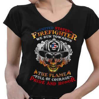 Firefighter United States Firefighter We Run Towards The Flames Firemen_ Women V-Neck T-Shirt - Seseable