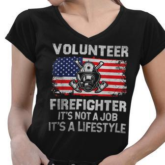 Firefighter Volunteer Firefighter Lifestyle Fireman Usa Flag V2 Women V-Neck T-Shirt - Seseable