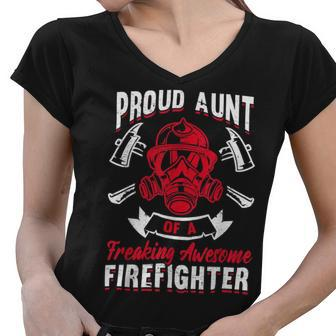 Firefighter Wildland Fireman Volunteer Firefighter Aunt Fire Department Women V-Neck T-Shirt - Seseable
