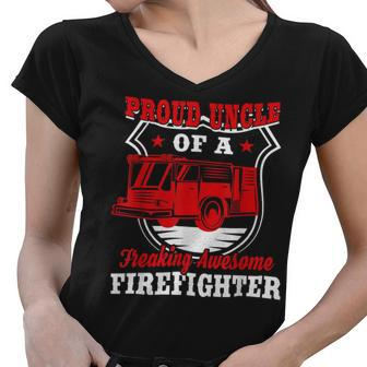 Firefighter Wildland Fireman Volunteer Firefighter Uncle Fire Truck Women V-Neck T-Shirt - Seseable