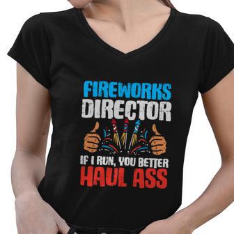 Firework Director If I Run You Better Haul Ass Usa Flag Women V-Neck T-Shirt - Monsterry