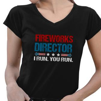 Fireworks Director I Run You Run Graphic Design Printed Casual Daily Basic Women V-Neck T-Shirt - Thegiftio UK