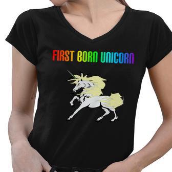 First Born Unicorn Women V-Neck T-Shirt - Monsterry AU