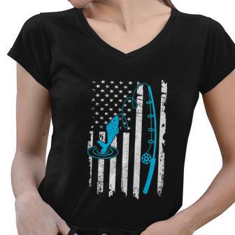 Fishing American Flag Fishing Funny Vintage Women V-Neck T-Shirt - Monsterry DE